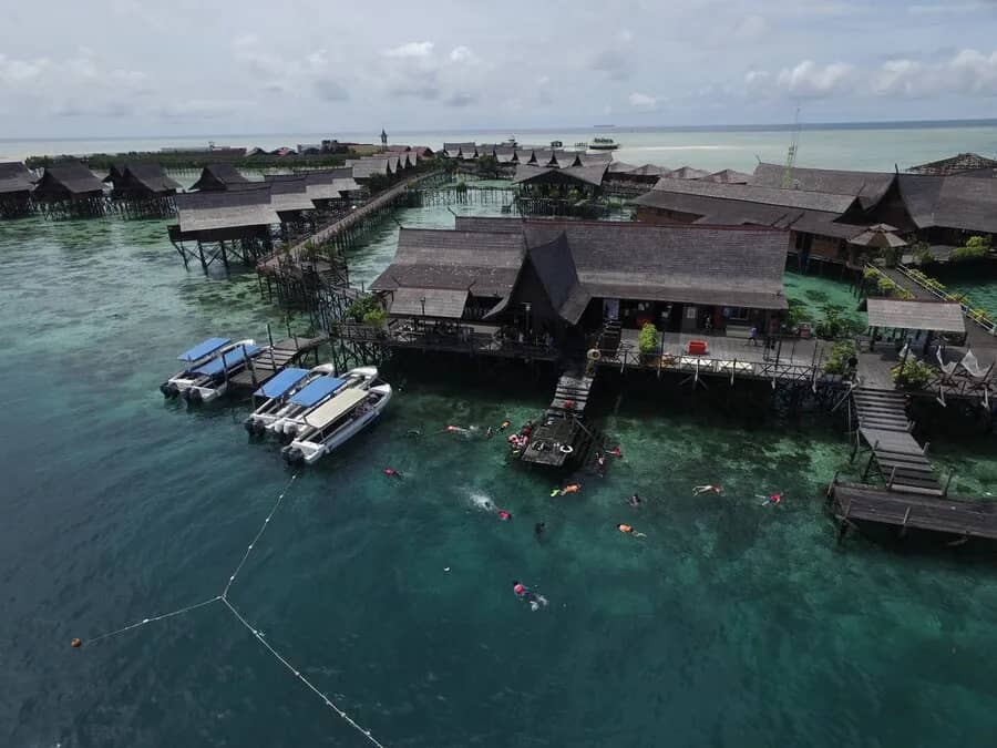 An overhead view of Sipadan-Kapalai Resort