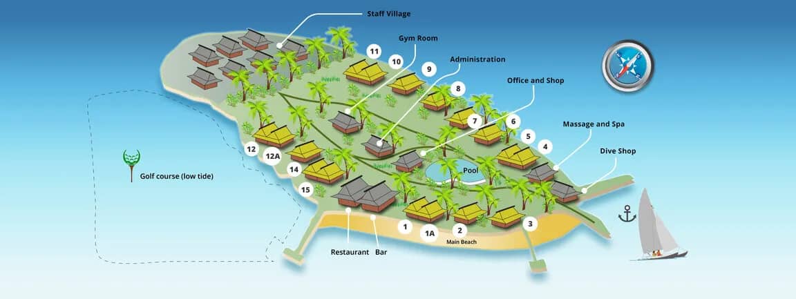 An aerial map of Toberua Island Resort Fiji. An aerial map of Toberua Island Resort Fiji.