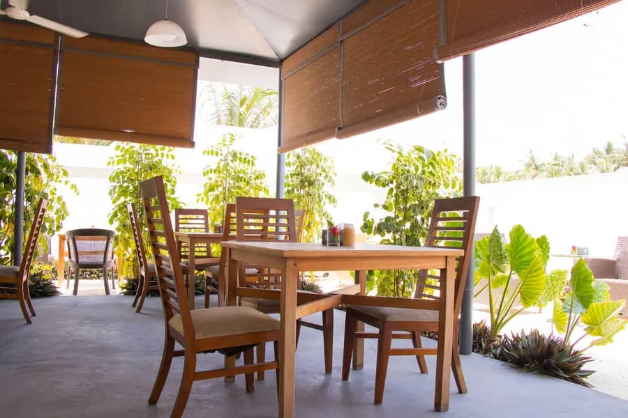 Shaded dining area Shaded dining area