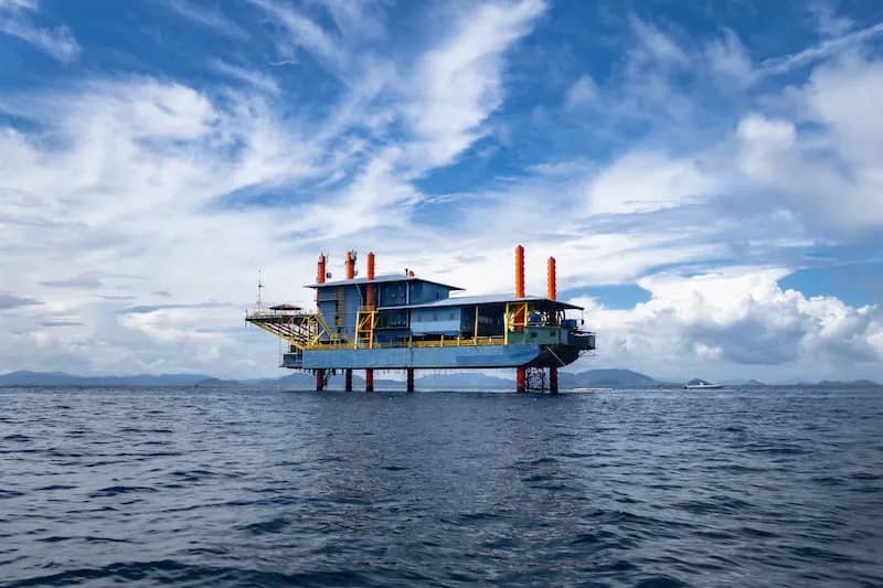 The Seaventures Dive Rig Resort from afar The Seaventures Dive Rig Resort from afar